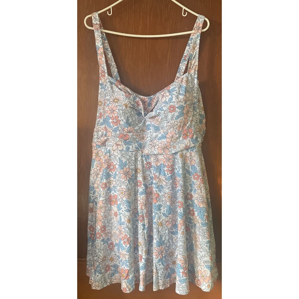 B2prity Women One Piece Skirt Swimsuit Blue Floral Wrap Swimdress L